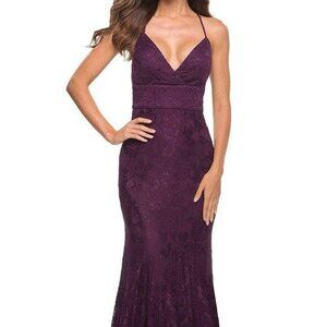 NWT La Femme 30442SC Stretch Lace Prom Dress Dark Berry Size 4